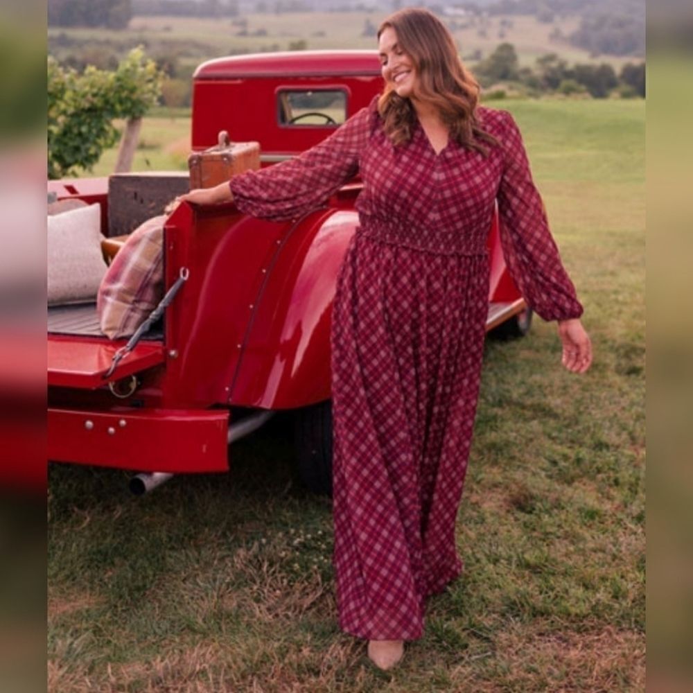 Gal Meets Glam Robyn Red Tartan Plaid Maxi Dress 6